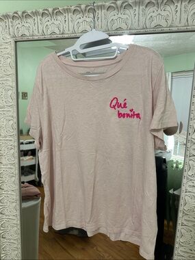J. Crew Pale Pink Knit Tee with Embroidered Lettering